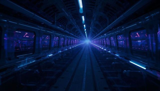Futuristic Neon-Lit Sci-Fi Tunnel Corridor in Subterranean Facility