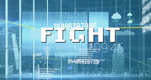 Digital Fight Amidst Data Stream Over City Skyline