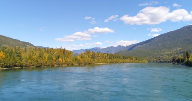 Idyllic Riverside View with Mountains and Woodland Scenery - Download Free Stock Images Pikwizard.com