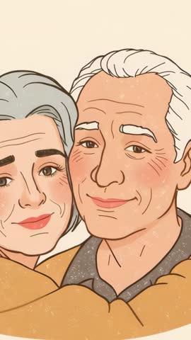 Vertical video: Senior couple embracing, leaning heads, sharing warm smile and tenderness