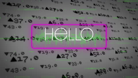 Digitally Overlaying Hello on Dynamic Stock Market Data Background