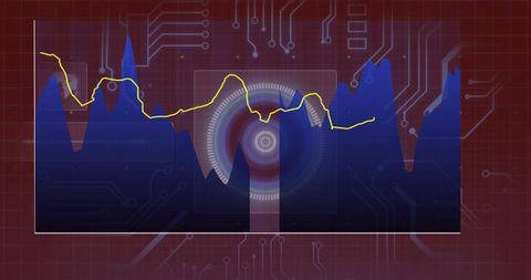 Circuit board overlay on fluctuating graph illustrating tech-finance synergy