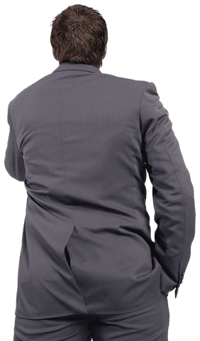Rear View of Caucasian Businessman in Grey Suit Transparent Background