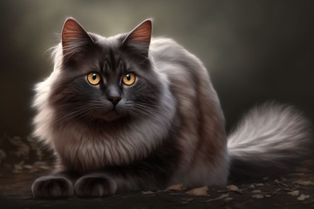 Fluffy Black Cat with Bright Yellow Eyes Sitting Watchful - Download Free Stock Images Pikwizard.com