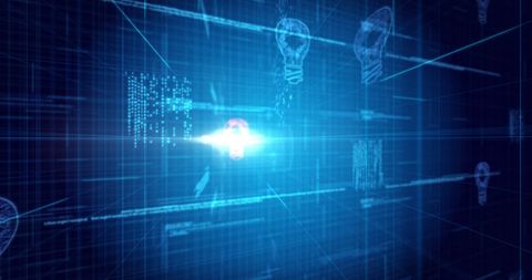 Digital Light Bulb with Bright Blue Data Interface - Download Free Stock Images Pikwizard.com
