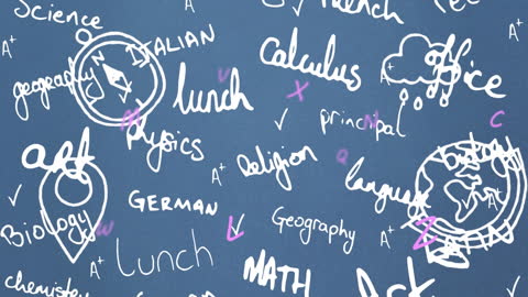 Educational Doodle Map with Subject Highlights