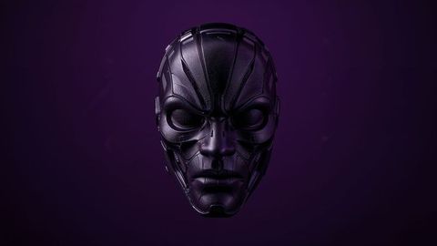 Futuristic Metallic Mask with Detailed Panel Lines and Reflective Finish