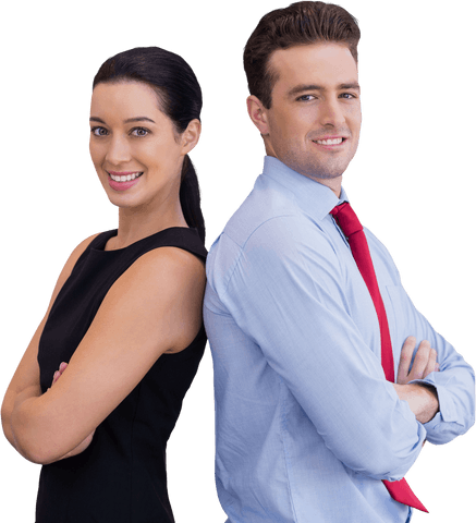 Confident Business Duo Posing Back-to-Back in Transparent Background