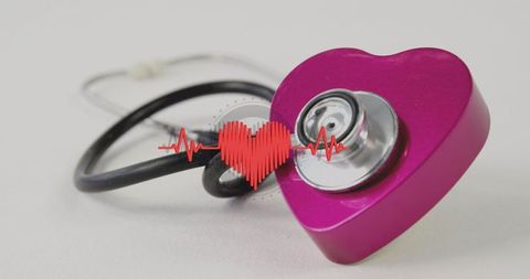 Heart-shaped Stethoscope with Digital Heartbeat Symbol