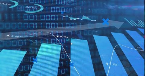 Abstract Financial Analytics Dashboard with Binary Code Background