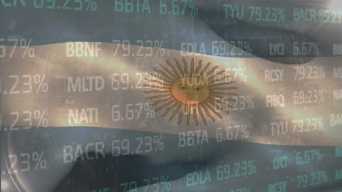 Argentine Flag with Stock Market Data Overlay
