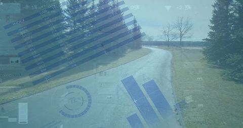 Data Visualizations Overlay on Serene Winding Road