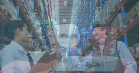 Digital Data Overlay on Warehouse Team Collaboration - Download Free Stock Images Pikwizard.com