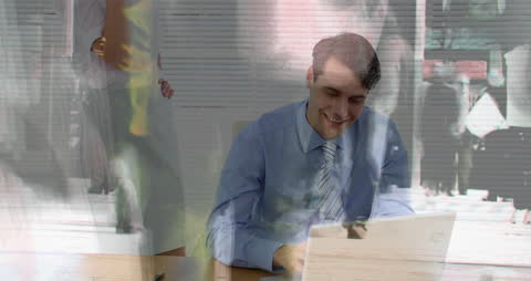 Digital Data Overlay with Businessman Using Phone