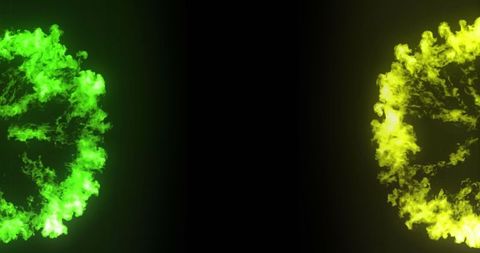 Glowing Abstract Energy Shapes in Green and Yellow on Black Background