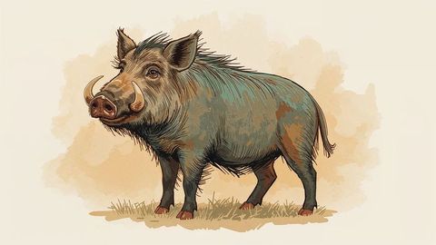 Wild boar illustration with bristly fur and detailed tusks