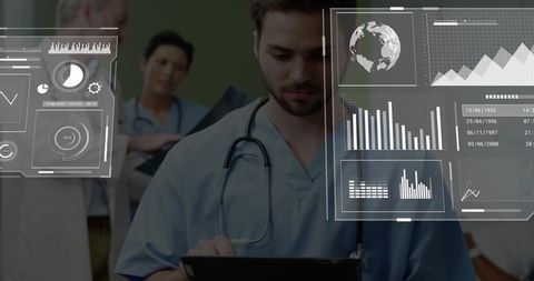 Doctor Using Digital Interface for Medical Data Management