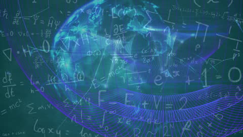 Digital Globe with Mathematical Formulas and Data Visualization