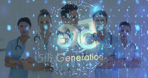 Medical Team Embracing 5G Technology with Futuristic Innovations