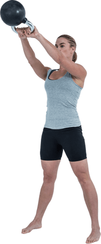 Transparent background of woman performing kettlebell exercise