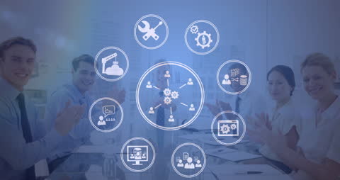 Business Team with Holographic Network Interface