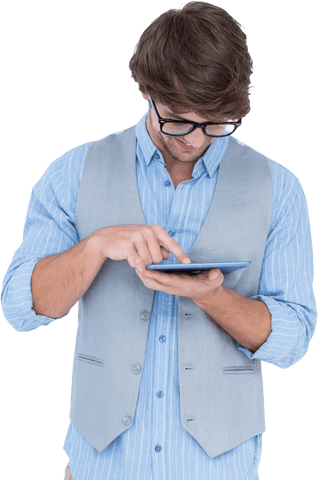 technology savvy man engaging with tablet on transparent background - Download Free Stock Videos Pikwizard.com