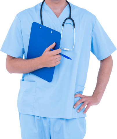 Transparent Confident Doctor Holding Clipboard with Stethoscope