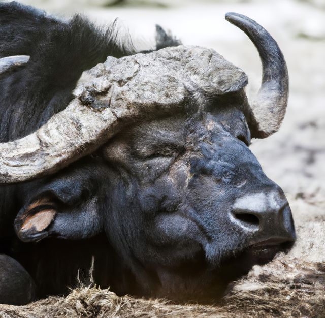 Close-Up of Resting Buffalo with Curved Horns - Download Free Stock Images Pikwizard.com
