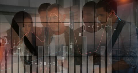 Team Analyzing Financial Data Trends in Office