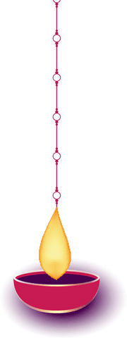 Transparent hanging oil lamp on decorative red chain against transparent background