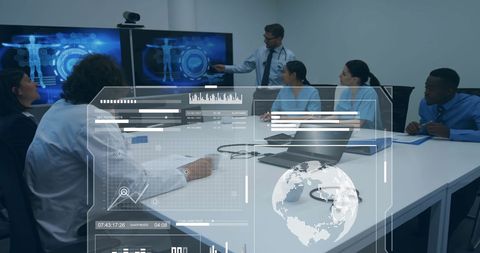 Financial Team Analyzing Global Data with Advanced Technology