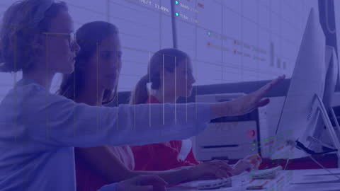 Business Team Analyzing Digital Data on Computer Screen