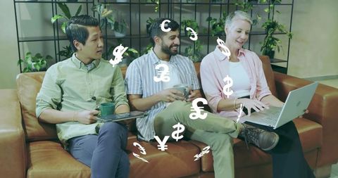 Business Colleagues Sitting with Currency Symbols Infographic