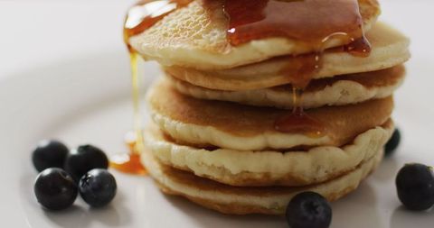 Stack of Fluffy Pancakes with Syrup and Blueberries - Download Free Stock Images Pikwizard.com