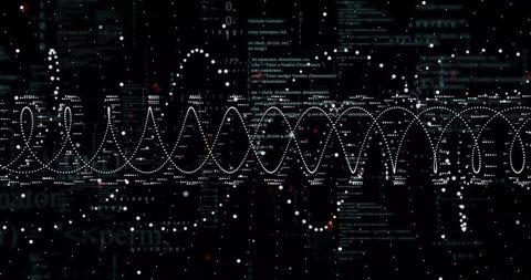 Futuristic data network with digital waves and connections