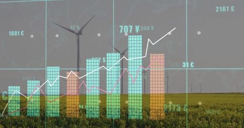 Economic growth trends amidst green energy revolution visualization