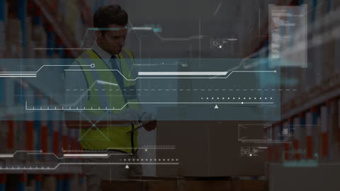Warehouse Worker Analyzing Digital Data Innovations