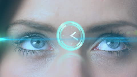 Digital Clock Animation Overlay on Eyes