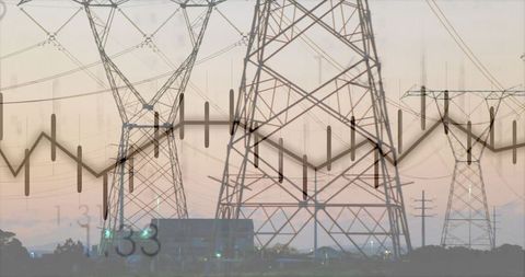 High-Voltage Towers and Transmission Lines with Data Overlay