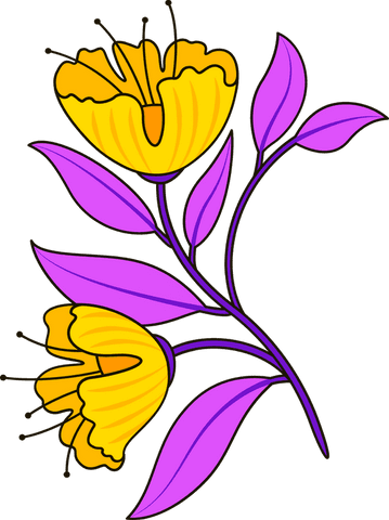 Transparent vector art yellow flowers on purple stem