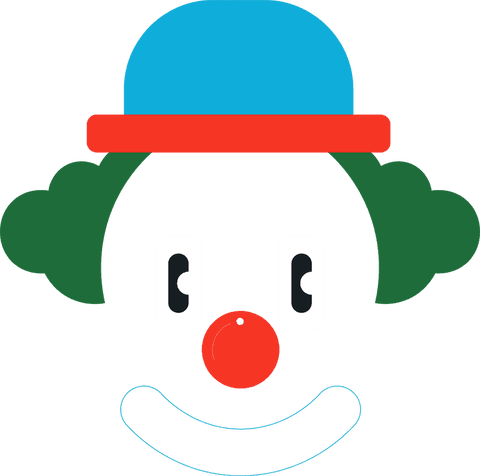 Playful Clown Face with Blue Hat and Transparent Background