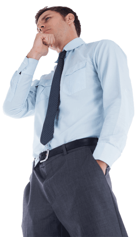 Transparent Confident Businessman in Contemplative Pose