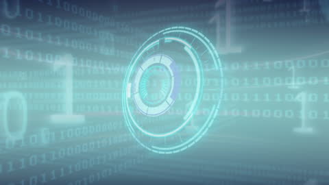 Futuristic Digital Interface with Binary Code and HUD Elements