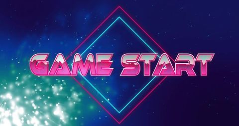 Neon Futuristic Game Start Text with Cosmic Starfield