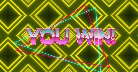 Retro Neon 'You Win' Text with Geometric Triangles Background