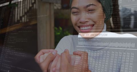 Smiling Couple with Digital Interface Background