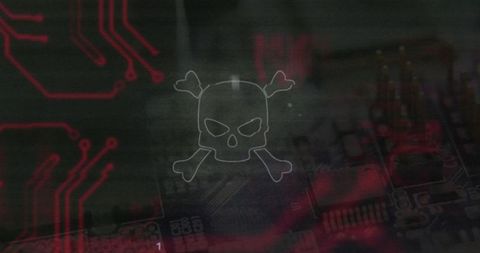 Skull and Crossbones Symbol Over Electronic Circuit Board - Download Free Stock Images Pikwizard.com