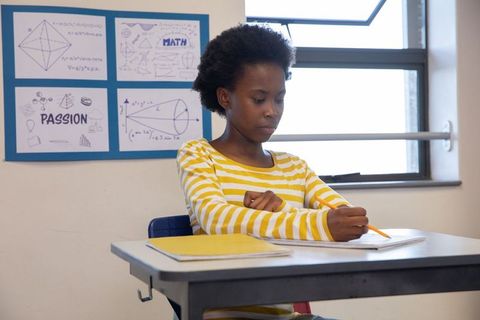 Teenage African American Student Studying in Classroom