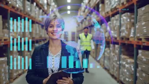Warehouse Manager Analyzing Data Using Holographic Technology