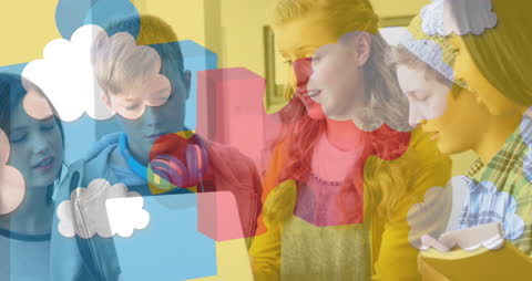 Diverse Children With Tablet Promoting Autism Awareness